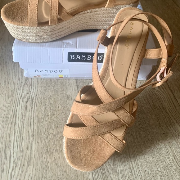 Bamboo tan strap espadrille wedge - Picture 2 of 5